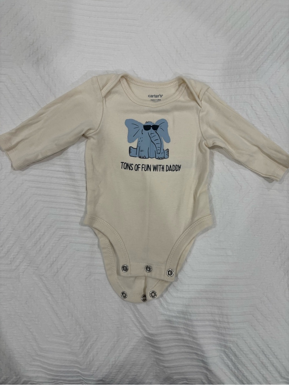 Carter's Cream Long-Sleeve Bodysuit with Blue Elephant Graphic